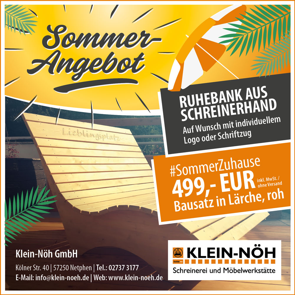 Klein Nöh Schreiner Netphen Siegen Sitzbank - Relaxbank - Ruhebank - Holz